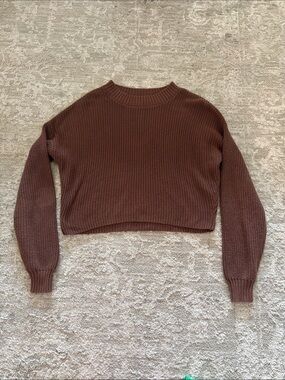 Hollister Chocolate Brown Cropped Crewneck Sweater